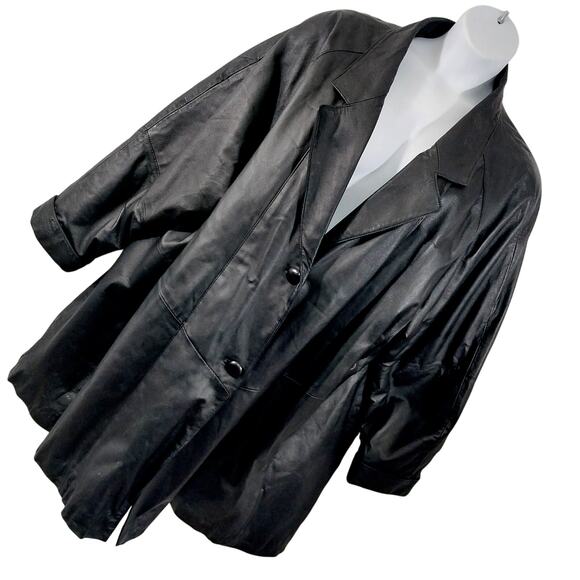 VENEZIA! STUNNING BLACK GENUINE LEATHER STADIUM LENGTH JACKET, COAT! SZ 3X - Picture 1 of 9